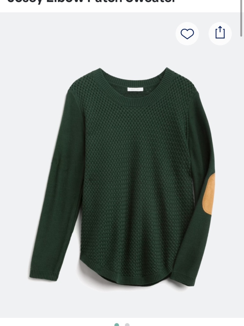 Josey Women's Green Crewneck Sweater with Tan Elbow Patches